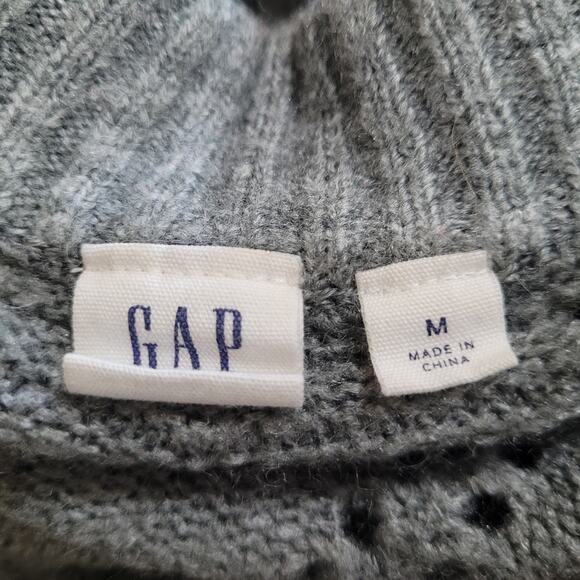 GAP Gray Eyelet Knit Sweater M Mock Neck Textured Soft Fuzzy Minimalist Quietlux - Picture 5 of 9